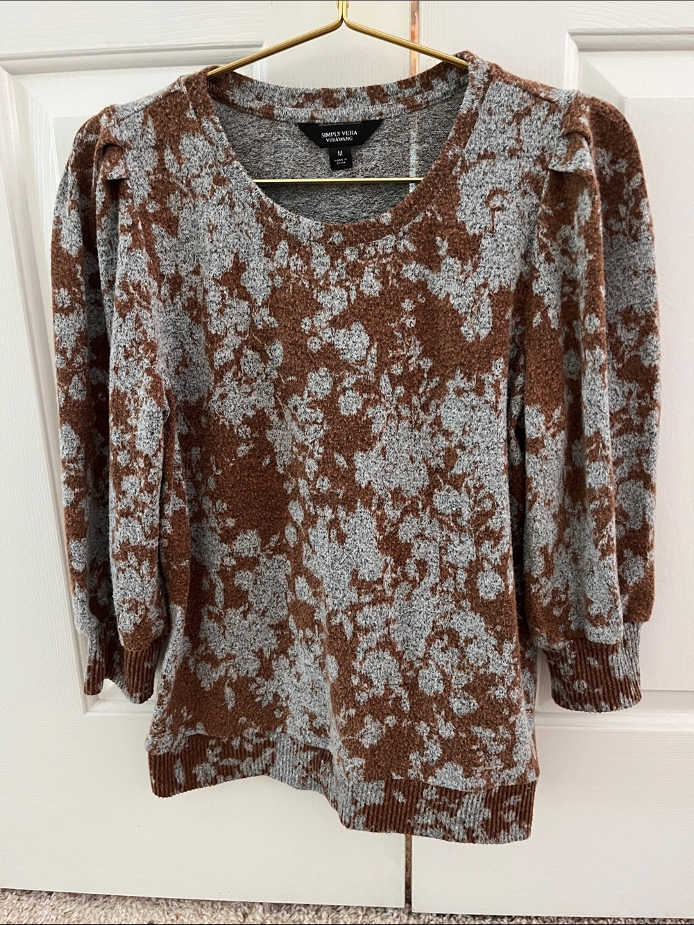Simply Vera Vera Wang Brown & Gray Floral Knit Pullover